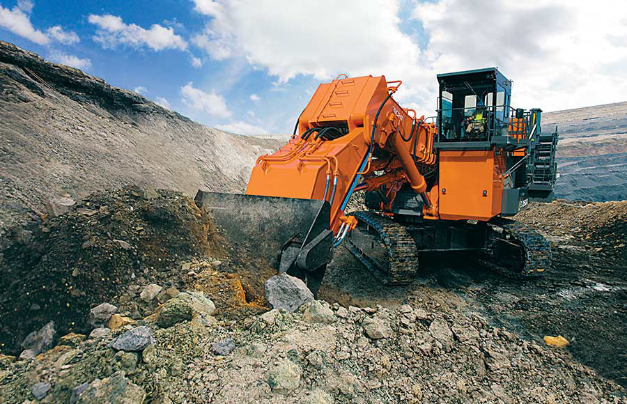 Large Hitachi excavator on a construction site